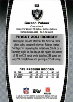 2012 Finest #53 Carson Palmer Back