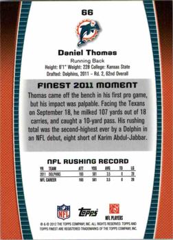 2012 Finest #66 Daniel Thomas Back
