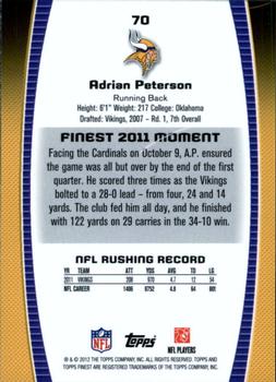 2012 Finest #70 Adrian Peterson Back