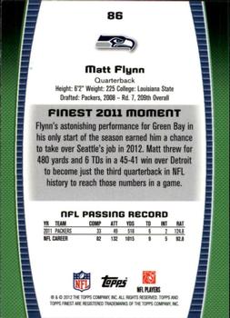2012 Finest #86 Matt Flynn Back