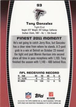 2012 Finest #93 Tony Gonzalez Back