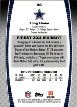 2012 Finest #95 Tony Romo Back
