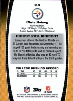 2012 Finest #114 Chris Rainey Back