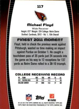 2012 Finest #117 Michael Floyd Back