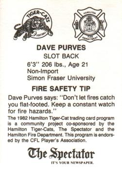 1982 Hamilton Tiger-Cats Safety #NNO Dave Purves Back