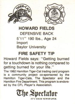 1982 Hamilton Tiger-Cats Safety #NNO Howard Fields Back