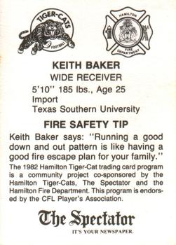1982 Hamilton Tiger-Cats Safety #NNO Keith Baker Back