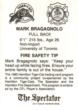 1982 Hamilton Tiger-Cats Safety #NNO Mark Bragagnolo Back
