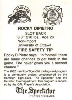 1982 Hamilton Tiger-Cats Safety #NNO Rocky DiPietro Back