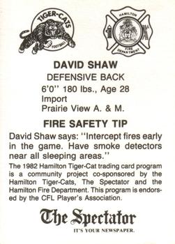 1982 Hamilton Tiger-Cats Safety #NNO David Shaw Back