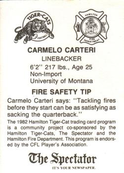 1982 Hamilton Tiger-Cats Safety #NNO Carmelo Carteri Back