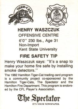 1982 Hamilton Tiger-Cats Safety #NNO Henry Waszczuk Back