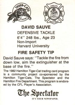 1982 Hamilton Tiger-Cats Safety #NNO David Sauve Back