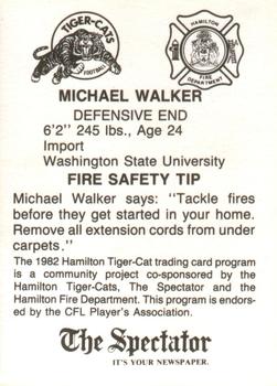 1982 Hamilton Tiger-Cats Safety #NNO Michael Walker Back