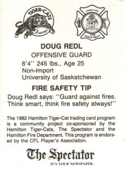 1982 Hamilton Tiger-Cats Safety #NNO Doug Redl Back