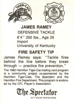 1982 Hamilton Tiger-Cats Safety #NNO James Ramey Back