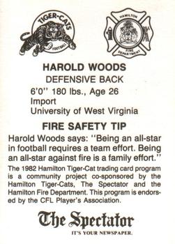 1982 Hamilton Tiger-Cats Safety #NNO Harold Woods Back