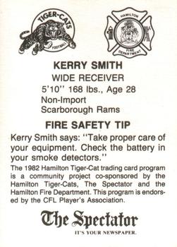 1982 Hamilton Tiger-Cats Safety #NNO Kerry Smith Back
