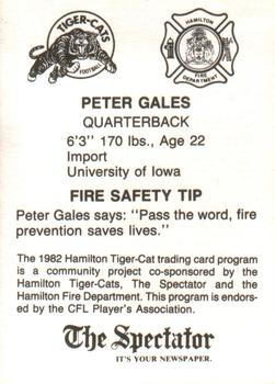 1982 Hamilton Tiger-Cats Safety #NNO Peter Gales Back
