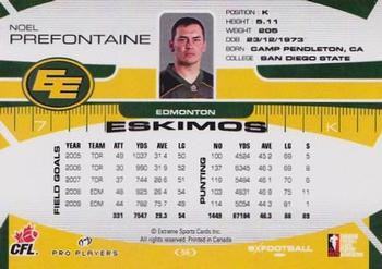 2009 Extreme Sports CFL #56 Noel Prefontaine Back