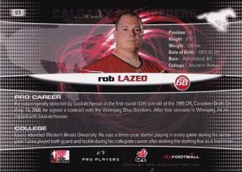 2008 Extreme Sports CFL #93 Rob Lazeo Back