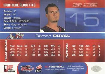2007 Extreme Sports CFL #4 Damon Duval Back