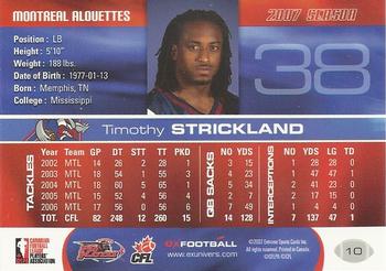 2007 Extreme Sports CFL #10 Timothy Strickland Back