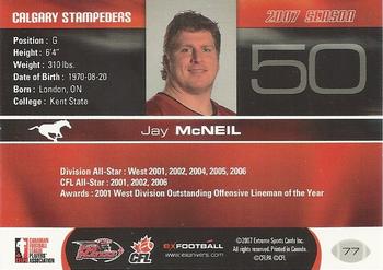 2007 Extreme Sports CFL #77 Jay McNeil Back