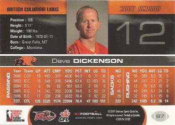 2007 Extreme Sports CFL #87 Dave Dickenson Back