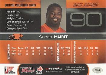 2007 Extreme Sports CFL #94 Aaron Hunt Back