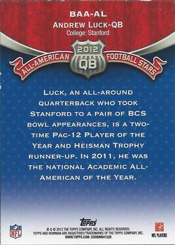 2012 Bowman - All-Americans #BAA-AL Andrew Luck Back