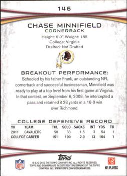 2012 Bowman - Gold #146 Chase Minnifield Back
