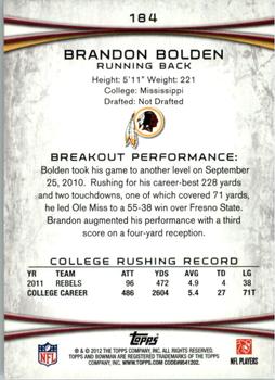 2012 Bowman - Green #184 Brandon Bolden Back