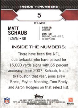 2012 Bowman - Inside the Numbers #ITN-MSC Matt Schaub Back