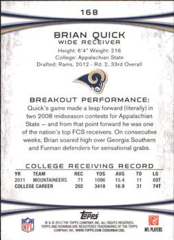 2012 Bowman - Purple #168 Brian Quick Back