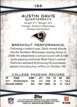 2012 Bowman - Purple #186 Austin Davis Back