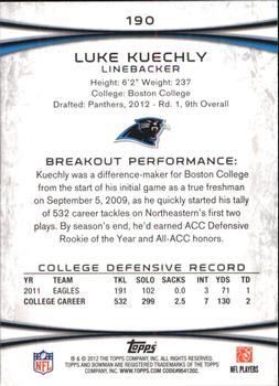 2012 Bowman - Purple #190 Luke Kuechly Back