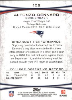 2012 Bowman - Silver #106 Alfonzo Dennard Back