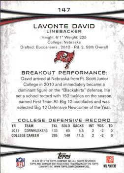 2012 Bowman - Silver #147 Lavonte David Back