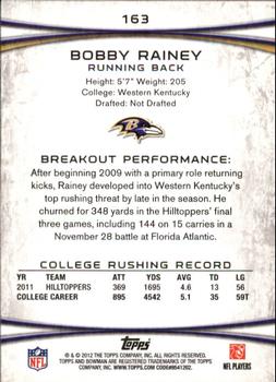 2012 Bowman - Silver #163 Bobby Rainey Back