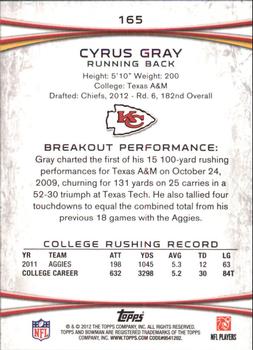 2012 Bowman - Silver #165 Cyrus Gray Back