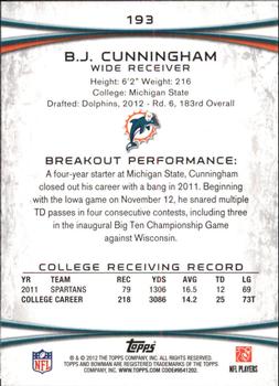 2012 Bowman - Silver #193 B.J. Cunningham Back
