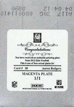 2012 Panini Elite - Printing Plates Magenta #39 Aaron Rodgers Back