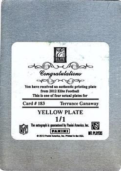 2012 Panini Elite - Printing Plates Yellow #183 Terrance Ganaway Back
