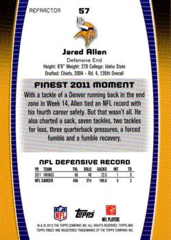 2012 Finest - Blue Refractors #57 Jared Allen Back