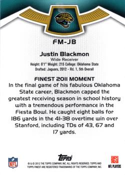 2012 Finest - Moments #FM-JB Justin Blackmon Back