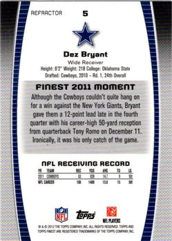 2012 Finest - Prism Refractors #5 Dez Bryant Back