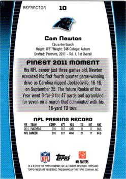 2012 Finest - Prism Refractors #10 Cam Newton Back