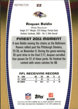 2012 Finest - Prism Refractors #22 Anquan Boldin Back