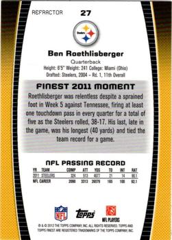 2012 Finest - Prism Refractors #27 Ben Roethlisberger Back